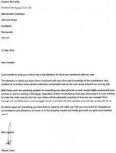 Typed Testimonial Letter to Martland Mortgages, a mortgage broker in Southport, Merseyside